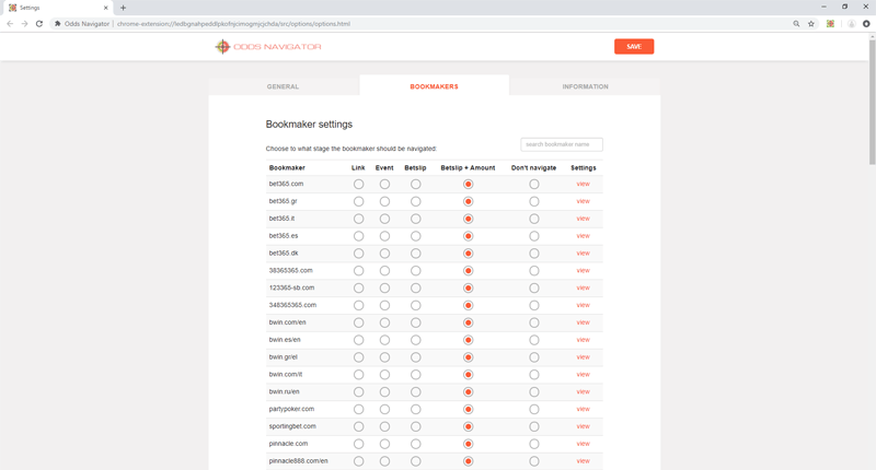 ArbMate Chrome Extension Bookmakers Settings